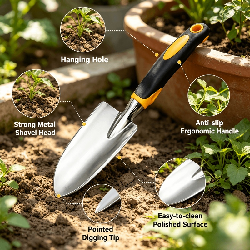 Gardening Tools Trowel - Roestvrijstalen tuinschep met antisliphandvat, handschep voor