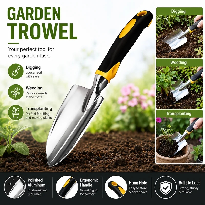 Gardening Tools Trowel - Robuuste roestvrijstalen handtroffel, tuinschep met antisliphandvat