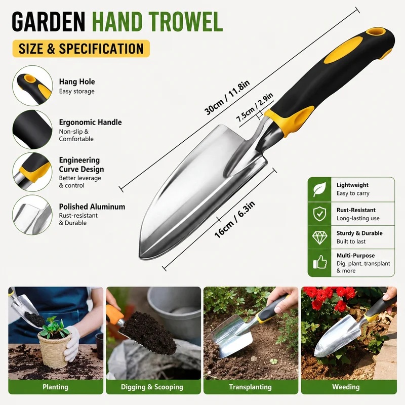 Robuuste roestvrijstalen handt - Gardening Tools Trowel recensie en prijs